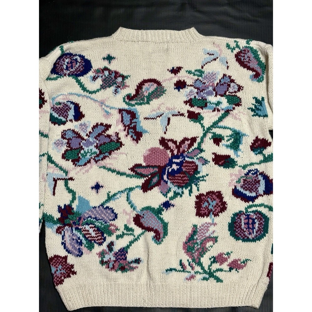 Vintage Cottage Grandma Core Sweater Flower Floral Cape Isle Knitters M-XL Rare - Picture 5 of 7